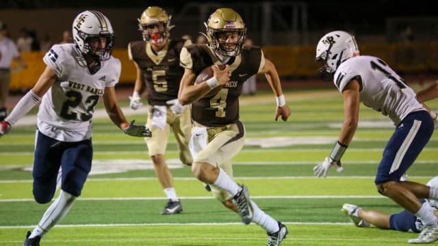 St. Francis junior quarterback John Sanders was impressive in his varsity debut. (SFHS Athletics)